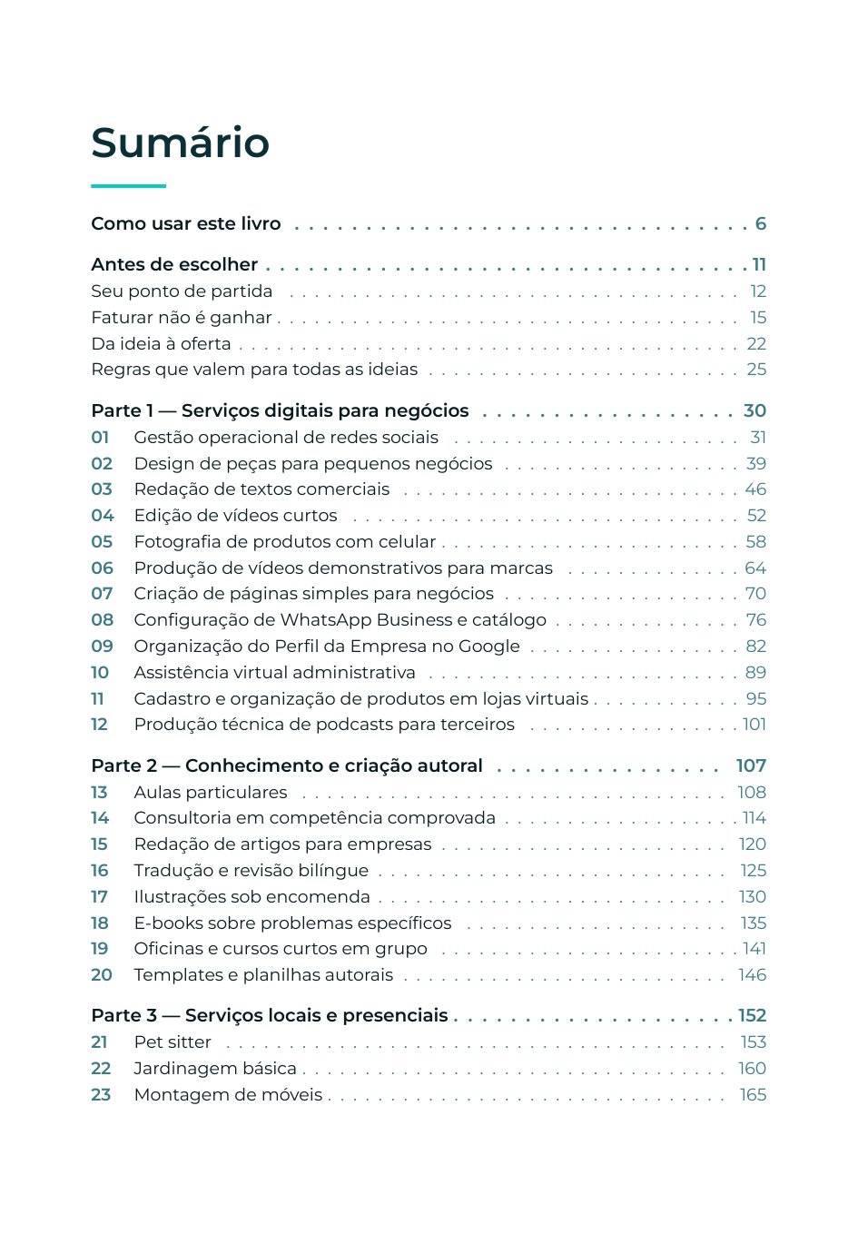 Página de sumário do e-book